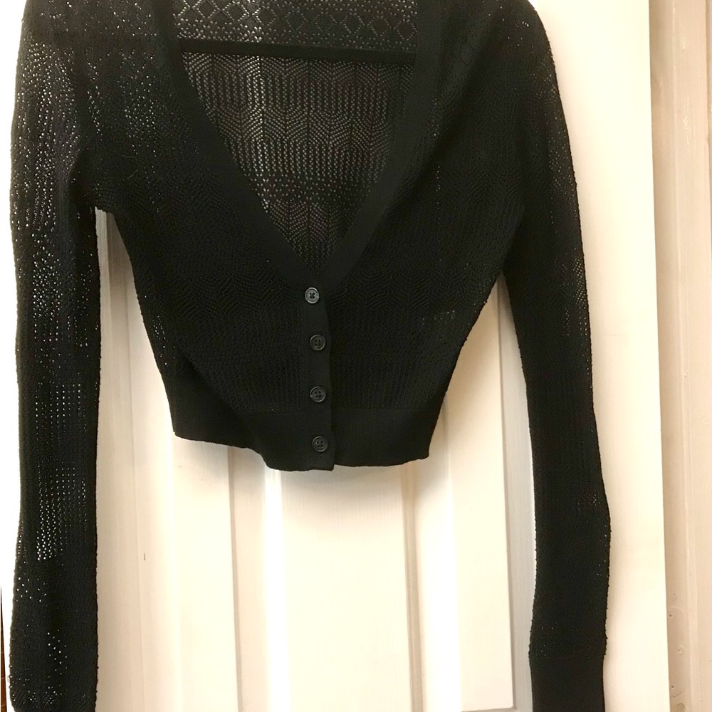 Intermix Women’s Black Cotton Cropped Cardigan NWOT Small